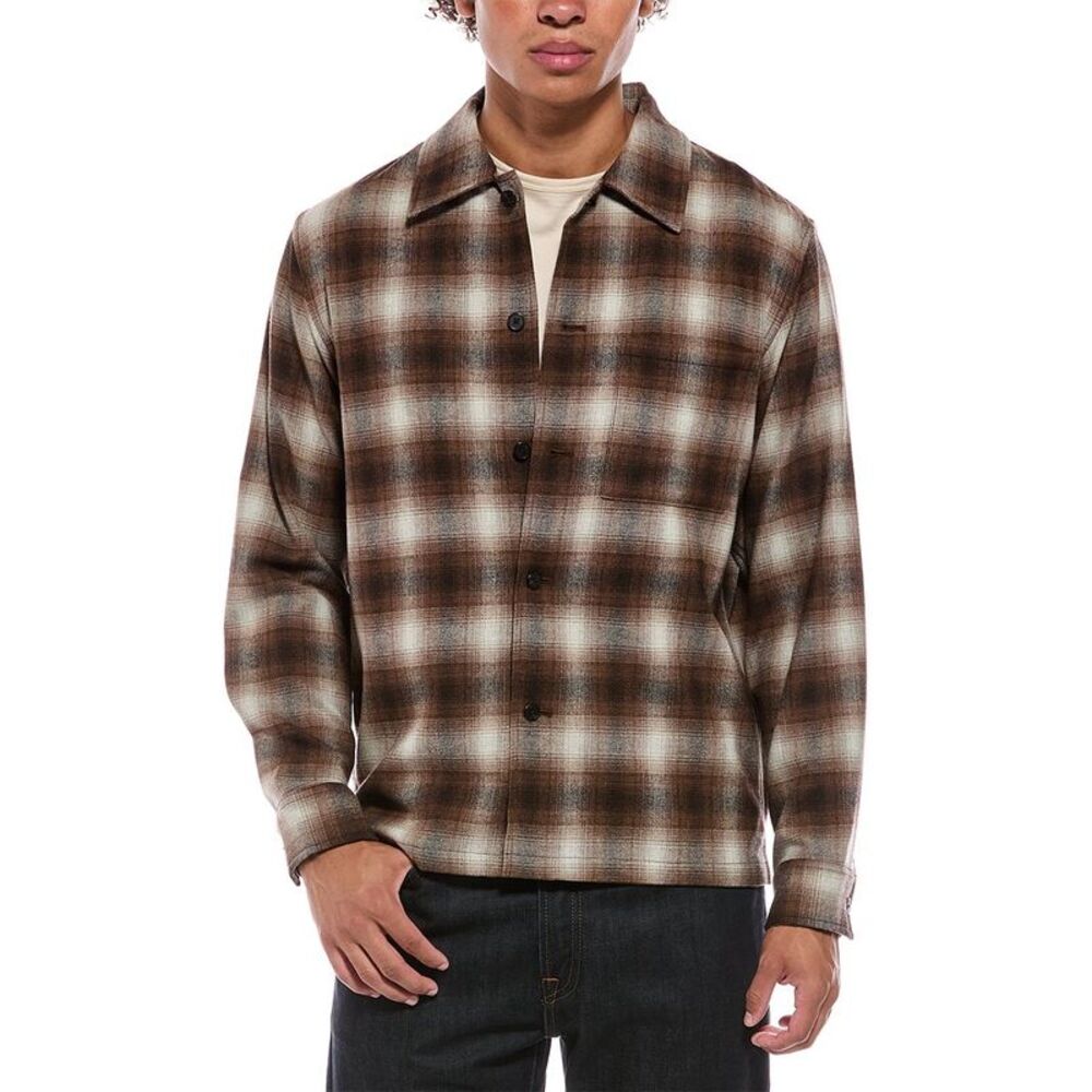Theory Mens  Jesi Wool-Blend Shirt, Brown